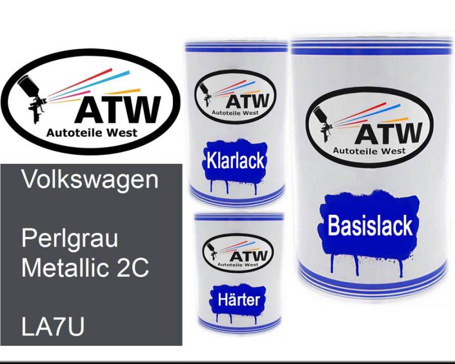 Volkswagen, Perlgrau Metallic 2C, LA7U: 500ml Lackdose + 500ml Klarlack + 250ml Härter - Set, von ATW Autoteile West.